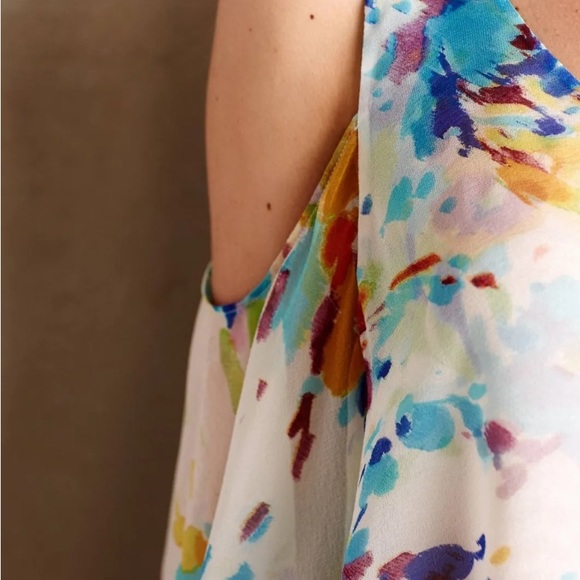 Anthro Maeve 100% Silk Watercolor Floral Cold Shoulder Tank Blouse Top - Picture 4 of 12